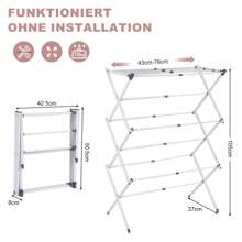 Séchoir à linge pliable, 3 niveaux et 11 barres, gain de place, sèche-linge pliable, porte-serviettes, adapté aux petits espaces, 105 x 37 x 43-76 cm, blanc