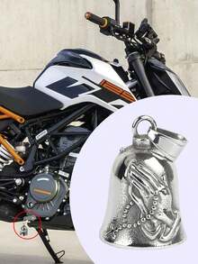 1pc/2pcs Motorcycle Bell, Biker Luck Bell, Praying Hands With Rosary And Holy Cross, Steel Color, Steel Material, Frame Mount - Multicolor - View 11