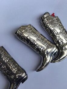 1 件时尚银色牛仔靴形打火机支架 - 适用于 Mini Bic J5，派对和日常使用的完美选择