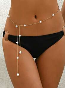 1 pièce Chaîne de taille élégante en perles de goutte d'eau pour l'été et la plage, accessoire de bijoux de corps pour femme