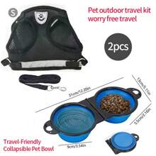 Pet Cat Dog Reflective Vest Harness & Leash Set, Includes Harness, Leash, Brush; Pet Outdoor Walking Harness & Foldable Food Bowl Set, Hassle-Free Travel