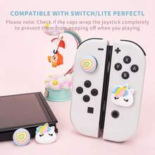 4 件可爱卡通 Kawaii 硅胶 Joycon 拇指握把帽，（桃草莓独角兽心主题）操纵杆盖兼容 Switch / OLED / Switch Lite Switch 游戏配件生日圣诞礼物、Switch Lite 帽、独角兽游戏、草莓渔夫帽、Switch 配件、草莓、Switch 拇指握把 - 彩色 - 查看 4