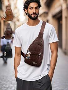 Bolso bandolera Shrrie para mujeres y hombres, bolso de cintura cruzado para mujeres y hombres, el nuevo clásico de moda de unicolor retro Joker, de tela impermeable de PU con bolsillo de vivo, diseño de bolsillo múltiple con orificio externo para auriculares