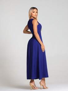 Women's Marrente Party Dress Long Prom Dress With Round NecklineWedding Event Dress, Party Dress, Wedding Guest Dress, Non-Ironing Party Dress S M L - 藏蓝色 - 查看 3