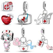 1pc Medical Series Silver Colorful Enamel Charms For 3mm Bracelet Necklace DIY Making Beads Pendant Ideal For Nurses Doctors And Medical Students On Nurses' Day Graduation Hospital - Events And As Appreciation Gifts