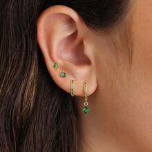 4pcs 18K Gold Plated Sparkling Geometric CZ Huggie Hoop Earrings Set For Women,Rhombus Zirconia Stud Earrings Cartilage Helix Daith Piercing Earrings Gift Jewelry For Girls - 4pcs Earrings Set - View 2