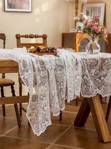 1pc White Embroidered Wavy Edge Tablecloth, High-End Lace Tablecloth Suitable For Weddings, Holiday Gatherings, Daily Home Use Tablecloth Decor