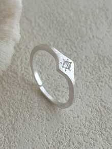 S925 Sterling Silver 8-Pointed Star Rings For Women, Matte Textured Zirconia Inlay Stackable Open Rings, Elegant Gift For Friends - Silver - View 7