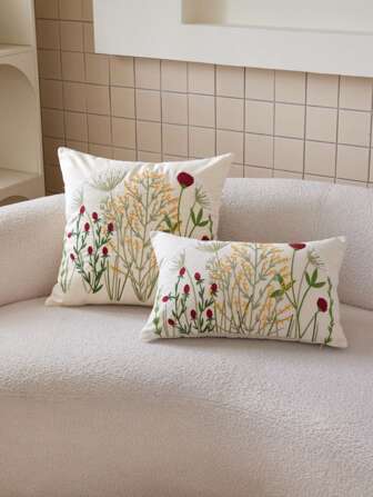 1 pièce Housse de coussin décorative avec broderie de fleurs, décoration pour le salon, la chambre à coucher, les fêtes, toutes saisons