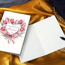1 pièce, Carte pour la fête des mères avec motif floral (avec enveloppe). Fleurs entourées d'un motif en forme de cœur. Convient pour toute occasion, parfaite carte de vœux pour les mères le jour de la fête des mères (12 cm / 4,7 po x 17 cm / 6,7 po)