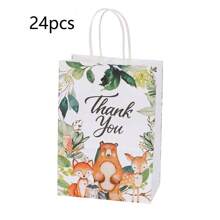24/1 Set Forest Tiger, Bear, Lion, Leopard Animal Kraft Paper Gift Bags, Birthday Party Favor Bags With Handles