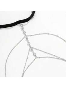 1 pieza Cadena de muslo geométrica con rhinestones y flecos para mujer, arnés de cadena corporal de metal para la pierna