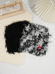 2 peças/1 peça Gorro de Tricô Longo e Felpudo Personalizado e Estiloso Unissex com Bordado de Cruz