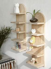 1 pièce Étagère flottante en bois, étagère d'affichage à design en arc, organisateur de stockage à plusieurs niveaux, décoration pour la maison, étagère murale, support d'affichage en bois naturel minimaliste pour le salon, la chambre à coucher, la pépinière, style bohème