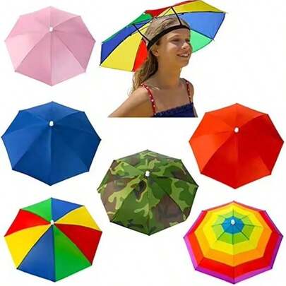 1pc, Foldable Umbrella Cap, 21 Inch Diameter Folding Waterproof Rainbow Fishing Headpiece, Suitable For Outdoor Parties, Beach Hiking, Golf, Travel, Fishing, Gardening, Beach, Camping, Party,Spring Summer Picks,Brides Maid Gifts,Room,Bedroom Decor,Beach,Travel,For Men,For Women,Vacation,Cute Stuff