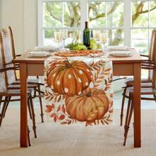 1pc Linen Pumpkin Print Table Runner, Simple Home Decor For Living Room Coffee Table, Autumn Farmhouse Style Decorative Cloth, Suitable For Thanksgiving/Halloween, Multi-Occasion