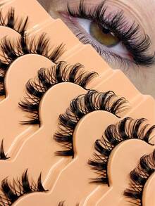 Asiteo 7对装 D卷度俄罗斯浓密假睫毛，交叉自然蓬松仿貂毛睫毛，可重复使用整条假睫毛，化妆假睫毛 - 俄羅斯條狀假睫毛 - 查看 3