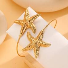 [Accesorio de brazo elegante para mujer] Brazalete de brazalete con forma de estrella de mar, mariposa y flores, brazalete abierto con forma de estrella de mar para vacaciones en la playa, brazalete de aleación de moda estilo Ins, joyería personalizada y exagerada de brazalete creativo adecuado para mujeres, vacaciones en la playa