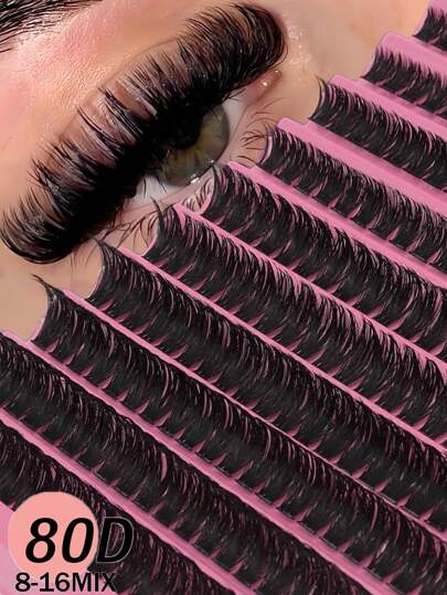 200pcs D Curl DIY Eyelash Cluster, 80D Cluster Eyelashes, 0.07mm D Curl 8-16mm Mixed Natural Eyelash Extensions, Super Thick And Lengthening Cluster Eyelashes, Curly Single Eyelashes, Thin And Lengthening Eyelashes, Lengthening And Cartoon-Like Appearance Eyelashes, Suitable For Beginners At Home200pcs Extra Thick False Eyelashes, 200pcs Large Capacity Lash Clusters, Eyelash Clusters, Individual Eyelashes, Lashes, Fake Lashes