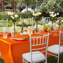 1 pezzo Tovaglia rettangolare arancione in raso, tovaglia soffice e setosa, tovaglia in raso adatta per decorazione tavolo da festa di matrimonio, ristorante, utilizzo interno ed esterno, 147 x 305 cm