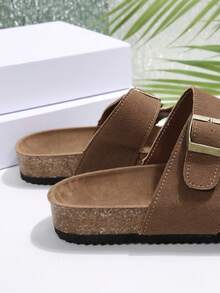 1 双纯色男女通用优雅学院风休闲一脚蹬 PU 皮革凉鞋，透气，适合海滩、婚礼、派对，适合春夏季 - 棕色 - 查看 5