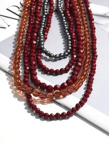 1Pc ZAA Multi-Layer Stacked Handmade Bead Necklace Exaggerated Waterfall Shaped Long Collarbone Chain Women's Jewelry Necklace Accessories Gifts - Multicolor - View 4