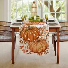 1pc Linen Pumpkin Print Table Runner, Simple Home Decor For Living Room Coffee Table, Autumn Farmhouse Style Decorative Cloth, Suitable For Thanksgiving/Halloween, Multi-Occasion