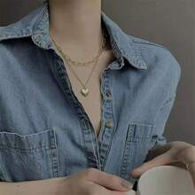 1pc Gold Heart Pendant Necklace With Double Chain - Yellow Gold - View 1