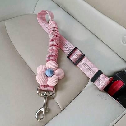 1 件装可爱粉色花卉图案狗狗汽车安全带牵引绳 - 可调节，反光背带，适用于宠物猫狗，多种颜色可选，旅行装备|花卉图案牵引绳|可调节背带，狗狗配件狗狗汽车座椅汽车座椅套狗狗汽车座椅套宠物汽车座椅