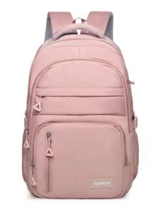 Unisex Fashion Zipper Backpack, Large Capacity, Simple & Elegant Style Suitable For Couples And Campus Commute