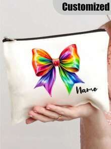 Personalized Custom Ladies' Bow Cosmetic Bag,Zip Pouch,This Makes A Great Gift For Female Friends, Suitable For Weddings, Bridesmaid Gifts, Birthdays, Toiletries, Makeup Bags, Student Pencil Cases