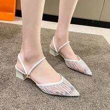 صنادل نسائية جميلة بكعب سميك على شكل الإلهة، أصابع مغلقة، كعب متوسط عالي ال- two-way للارتداء في الصيف، موديل 2024 جديد