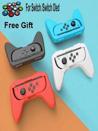 2 sztuki ergonomicznego uchwytu do gamepada / akcesoriów do gier, pasujące do Joycon, w zestawie 10 sztuk nakładek na przyciski