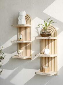 1 pièce Étagère flottante en bois, étagère d'affichage à design en arc, organisateur de stockage à plusieurs niveaux, décoration pour la maison, étagère murale, support d'affichage en bois naturel minimaliste pour le salon, la chambre à coucher, la pépinière, style bohème