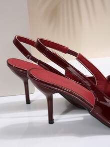 Zapatos de tacón alto para mujer con diseño de moño en piel sintética (PU) 2025 Nuevos, para uso en exterior, oficina, eventos, verano - Burdeos - Ver 3