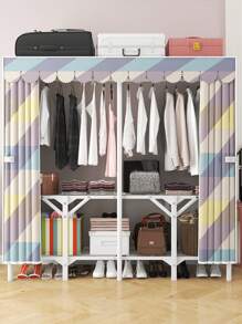 Armario plegable portátil de gran capacidad, estilo minimalista, estructura de marco de acero reforzado, resistente y estable, diseño de base plegable para una configuración fácil, con secciones para colgar y apilar para un almacenamiento organizado, apto para el hogar, dormitorio, alquiler, apartamento