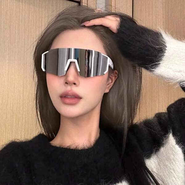1pc Women Frameless Personalized Fashion Retro Sporty Glasses Chic Hiphop Outdoor Riding Vacation Travel For Summer Beach Vacation, Outdoor, Travel