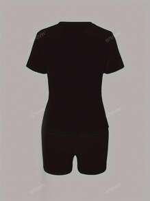 Plus Size Women's Printed Short Sleeve And Shorts Simple Daily 2 Pieces Set