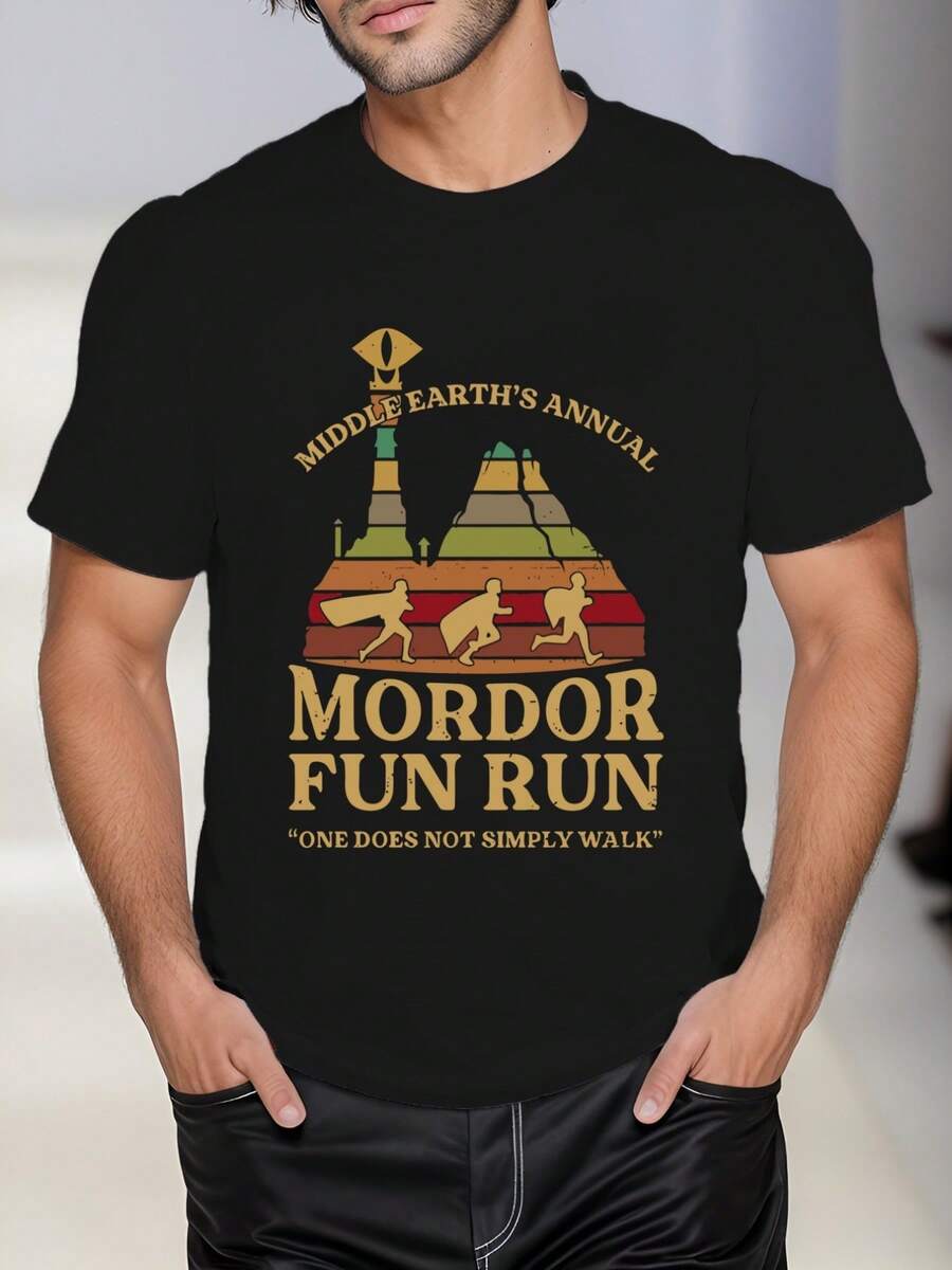 Camiseta para hombre con Mordor Fun Tema de c arrera ,220 g/m², nueva camiseta informal de verano de algodón con cuello redondo y manga corta (1 unidad)