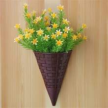 Imitation Rattan Flower Basket Plastic Hanging Basket Kitchen Storage Wall Hanging Basket Flower Basket - Brown - View 1