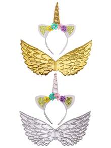 1pc Unicorn Headpiece & Wing Set, Dress Up Party Prop - Hair Accessories Set - View 1