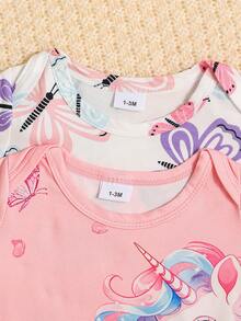 2件套可爱蝴蝶小马图案婴儿新生儿连体衣 - 粉色 - 查看 3