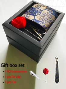 1 Set Classic Paisley Necktie Gift Box Including Necktie, Tie Clip, Boutonniere, High-End Business Formal Wear Suitable For Weddings, Father's Day, Friends Gifts, Meetings, Important Conferences