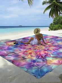 1 Stück Frühling/Sommer Neuer Boho Stil wasserdichte Sand abweisende modische süße Farbverlauf Blumen digital bedruckte Stranddecke, geeignet für Camping, Outdoor-Picknick, Strand