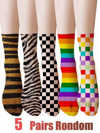 1/5 perechi de șosete colorate pentru femei, cu modele zebră, tigru, curcubeu, alb-negru, la modă și atrăgătoare, pentru purtare zilnică, pentru mândrie