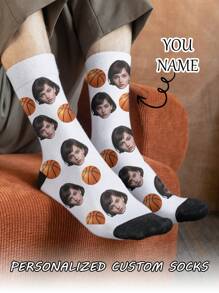 1 Pair Of Customized Face Men's Mid Tube Socks, Put Any Face On Socks, Personalized Socks For With Photos, Interesting Customized Picture Pairs With Medium To Long Socks