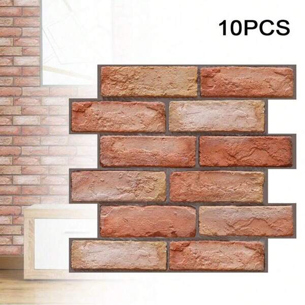 10入組3d自粘式牆貼pvc磚牆面板,用於客廳裝飾用品