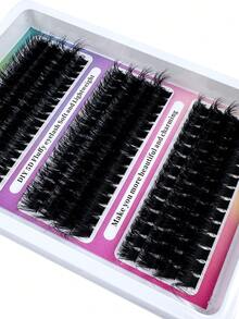192pcs/Set Artificial Mink Lashes 160D+120D+100D Fluffy Individual Lash Extensions, 5D 0.07mm Curled Lashes, 14-20mm Mixed Tray Lash Clusters, Makeup Tools, Large Capacity For Personal Lash Extension, Suitable For Home Use, Daily Makeup And Costume Play - D - View 7