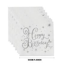 20pcs White Background Silver Foil Cocktail Napkins, Happy Birthday Decor, Folded Disposable Party Napkins, 2-Ply Paper Napkins, Suitable For Banquet, Party, Dinner