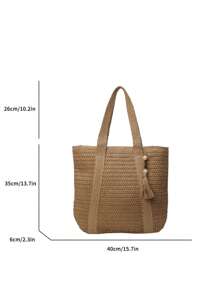 Nowa modna damska torba typu tote, jednolity kolor, prosta słoma tkana, duża pojemność, trwała, lekka, w stylu boho, odpowiednia na plażę, w podróż, uniwersalna i elegancka